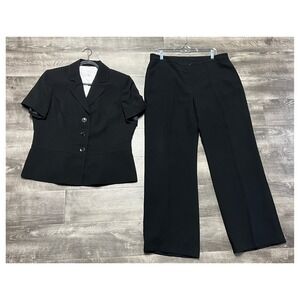 Kasper 2 Piece Pant Suit Womens 14 Black Short Sleeve Blazer and Slacks